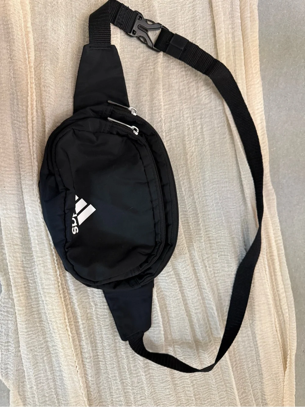 adidas Black Logo Waist Bag with Dual Zips